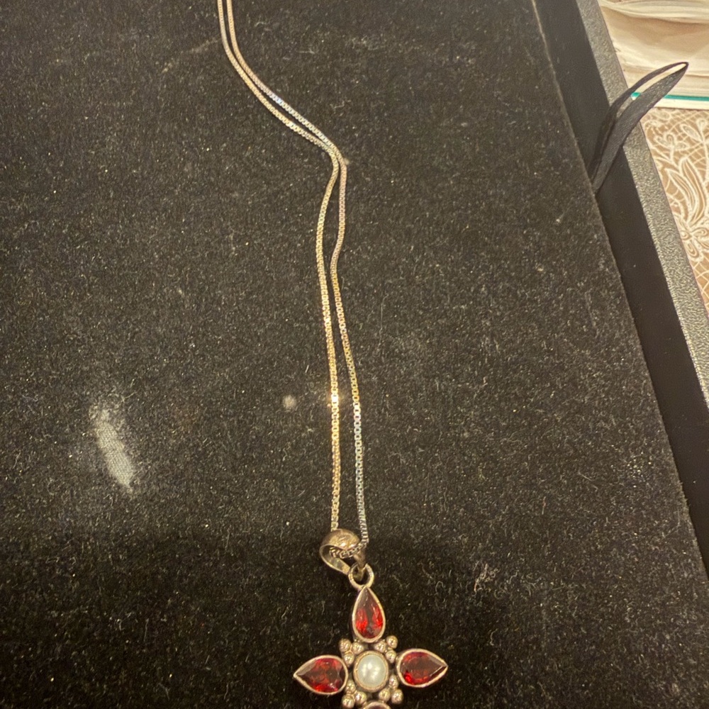 Elegant Silver and Red Pendant Necklace